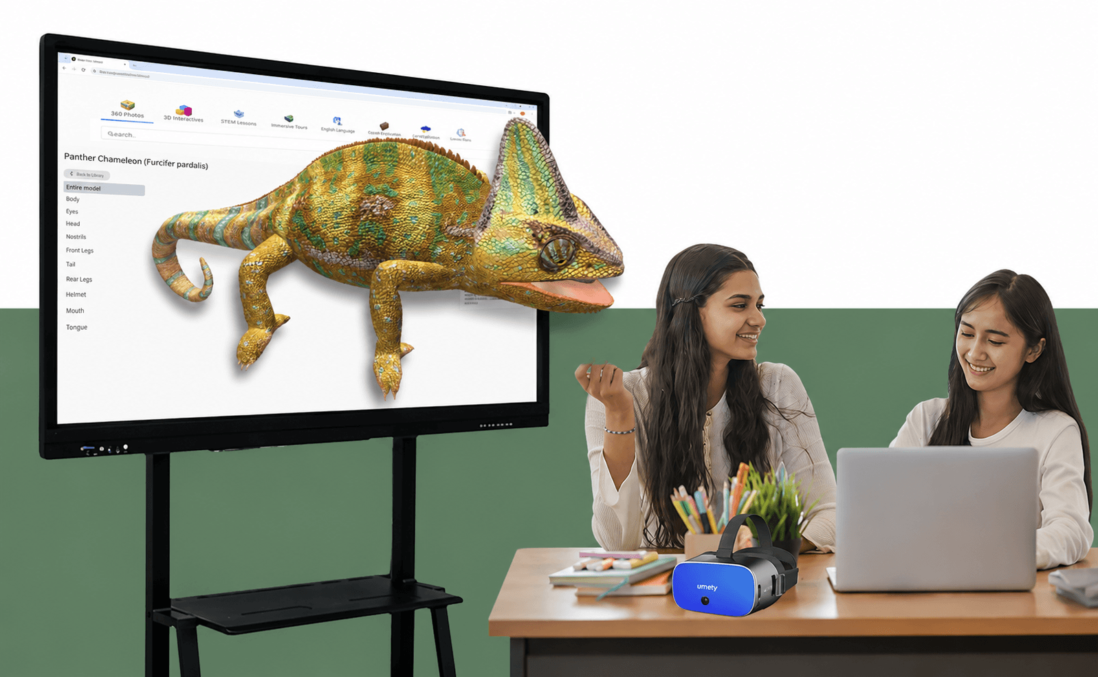 Interactive Flat Panel — 4K UHD 3840×2160 multi-touch display showing immersive 3D content
